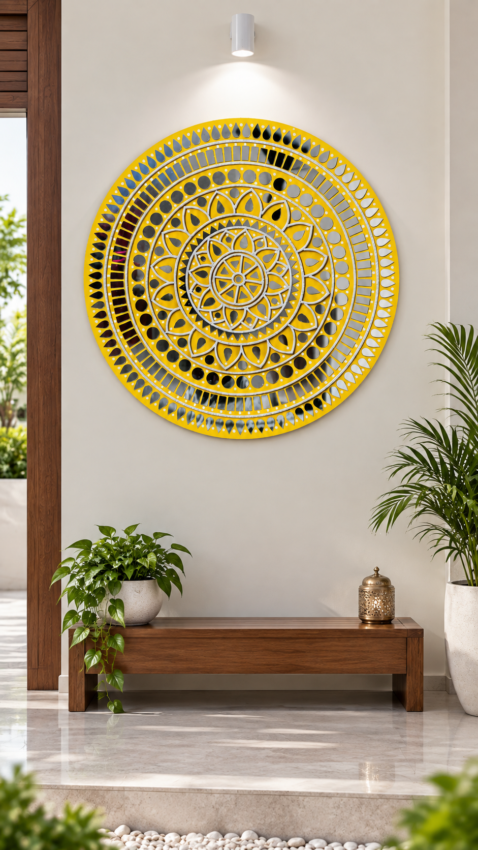 Round Mandala Clay & Mirror Lippan Art Wall Décor Ready Piece 23.5 inch - BAPS-6