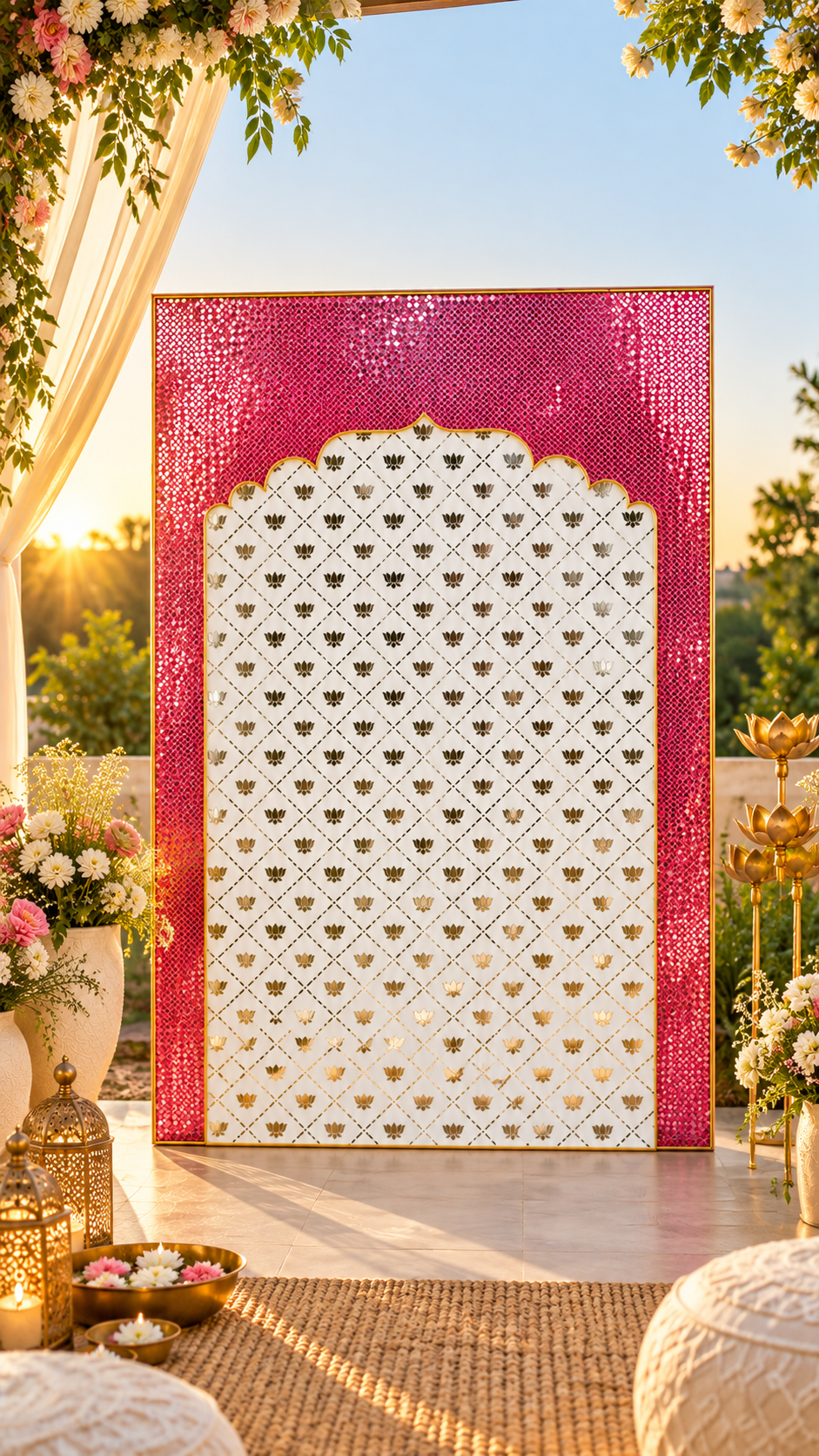 Ready Lotus Arch Mirror Work Decorative Panel (Ready Piece)4* 5 FEET - BAPS-79