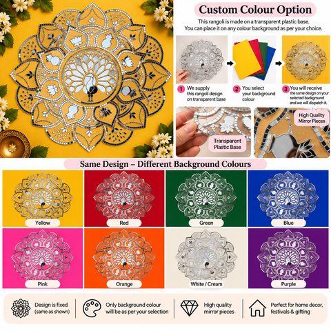 Peacock Mirror Rangoli on Transparent Paper – Ready Made Decorative Mirror Art ST-40
