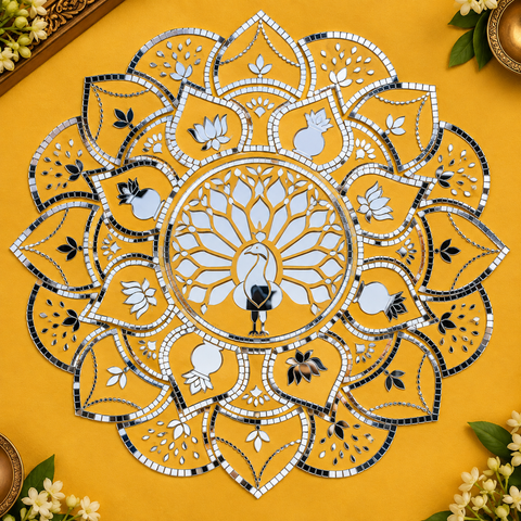 Peacock Mirror Rangoli on Transparent Paper – Ready Made Decorative Mirror Art ST-40