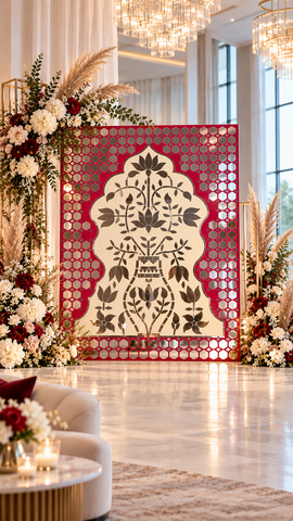 Lotus Kalash Jharokha Mirror Work Decorative Panel (Ready Piece)4*5 Feet- BAPS-38