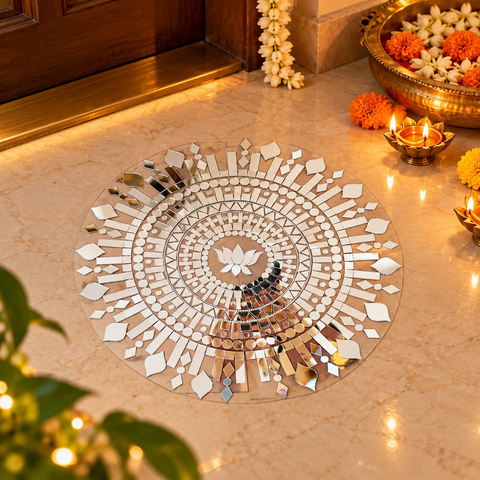 Ready-Made Round  Mirror Design on Transparent Sheet Rangoli  ST-46