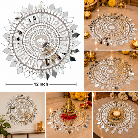 Ready-Made Round  Mirror Design on Transparent Sheet Rangoli  ST-46