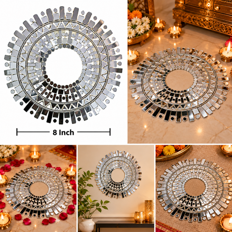 Ready-Made Round  Mirror Design on Transparent Sheet Rangoli  ST-60
