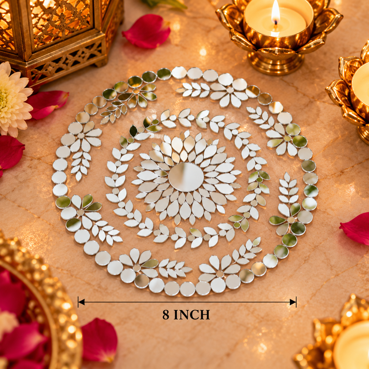 Premium Floral Mirror Rangoli Ready Piece for Home Décor ST-73
