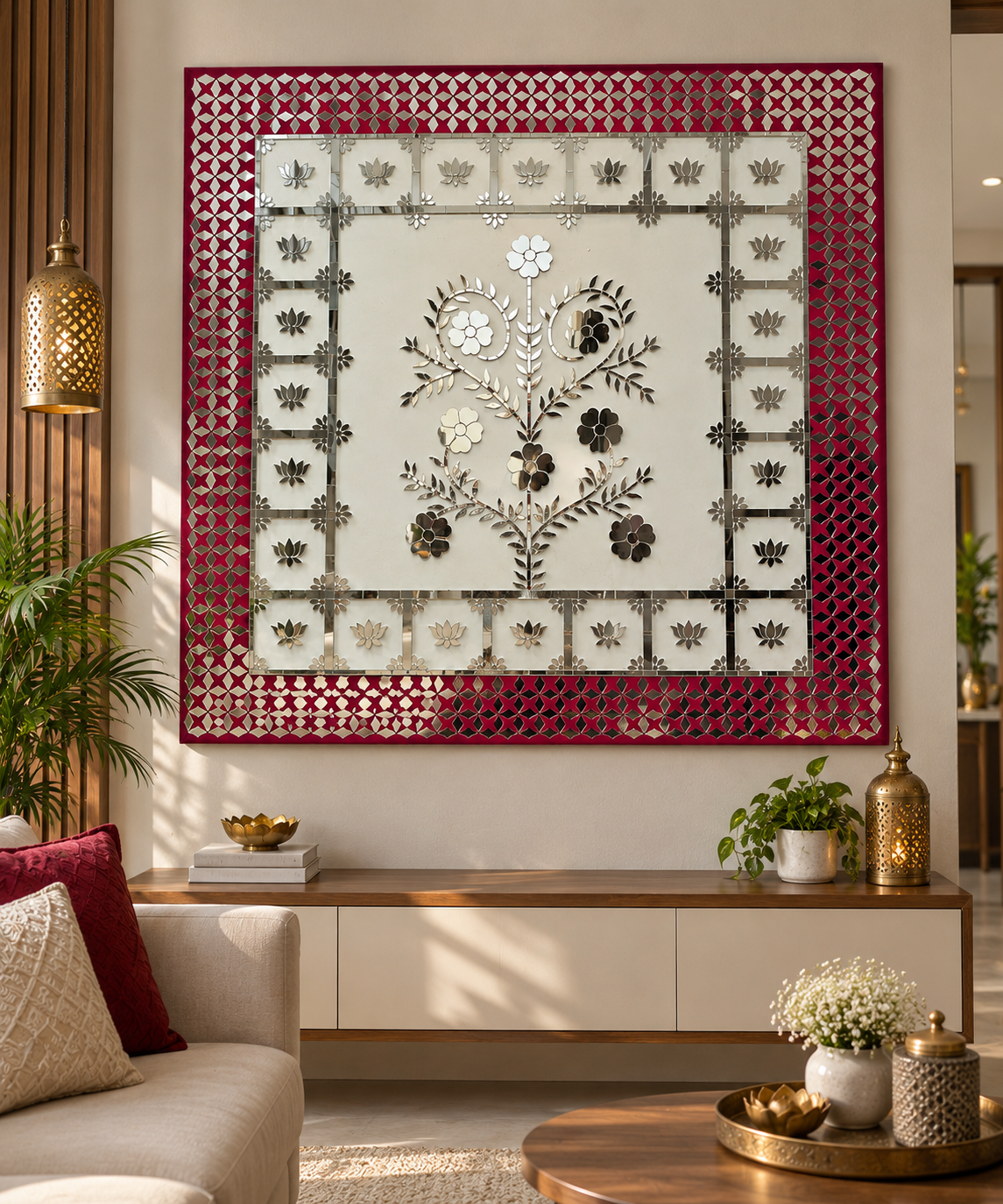 Floral Mirror Work Ready Wall Décor Panel - BAPS-89