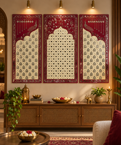 3-Piece Peacock Mirror Work Ready Backdrop Panel Set 5 * 8 FEET- BAPS-87