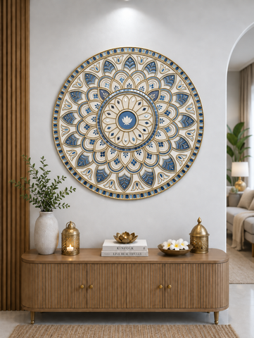 Ready Round Mandala Lippan Art with Mirror Work (Ready Piece) 34 INCH- BAPS-81