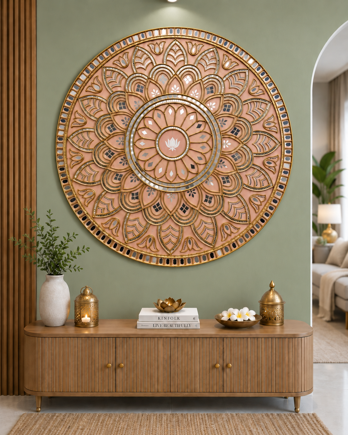 Ready Round Mandala Lippan Art with Mirror Work (Ready Piece) 34 INCH- BAPS-81