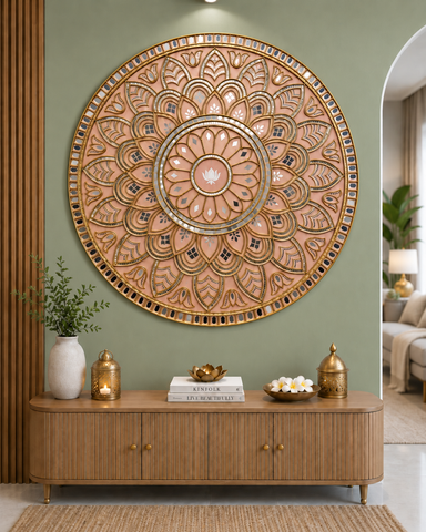 Ready Round Mandala Lippan Art with Mirror Work (Ready Piece) 34 INCH- BAPS-81