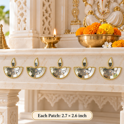 Ready to Use Diya Mirror Patch on Transparent Sheet – Silver or Golden Border Option st-86