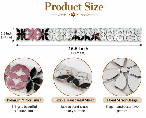 Flexible Floral Mirror Strip on Transparent Sheet for Wall Decor, Mirror Frame & DIY Home Decoration ST-102
