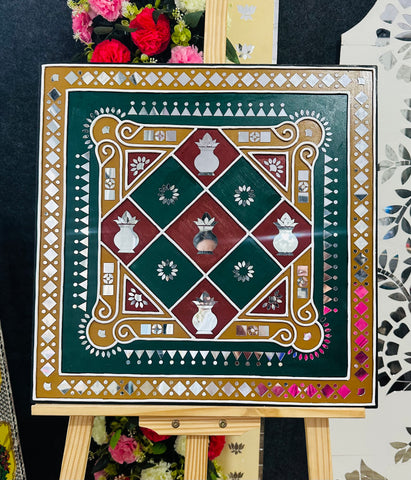 Premarked MDF Board – Kalash & Floral Traditional Design for Lippan Art-767