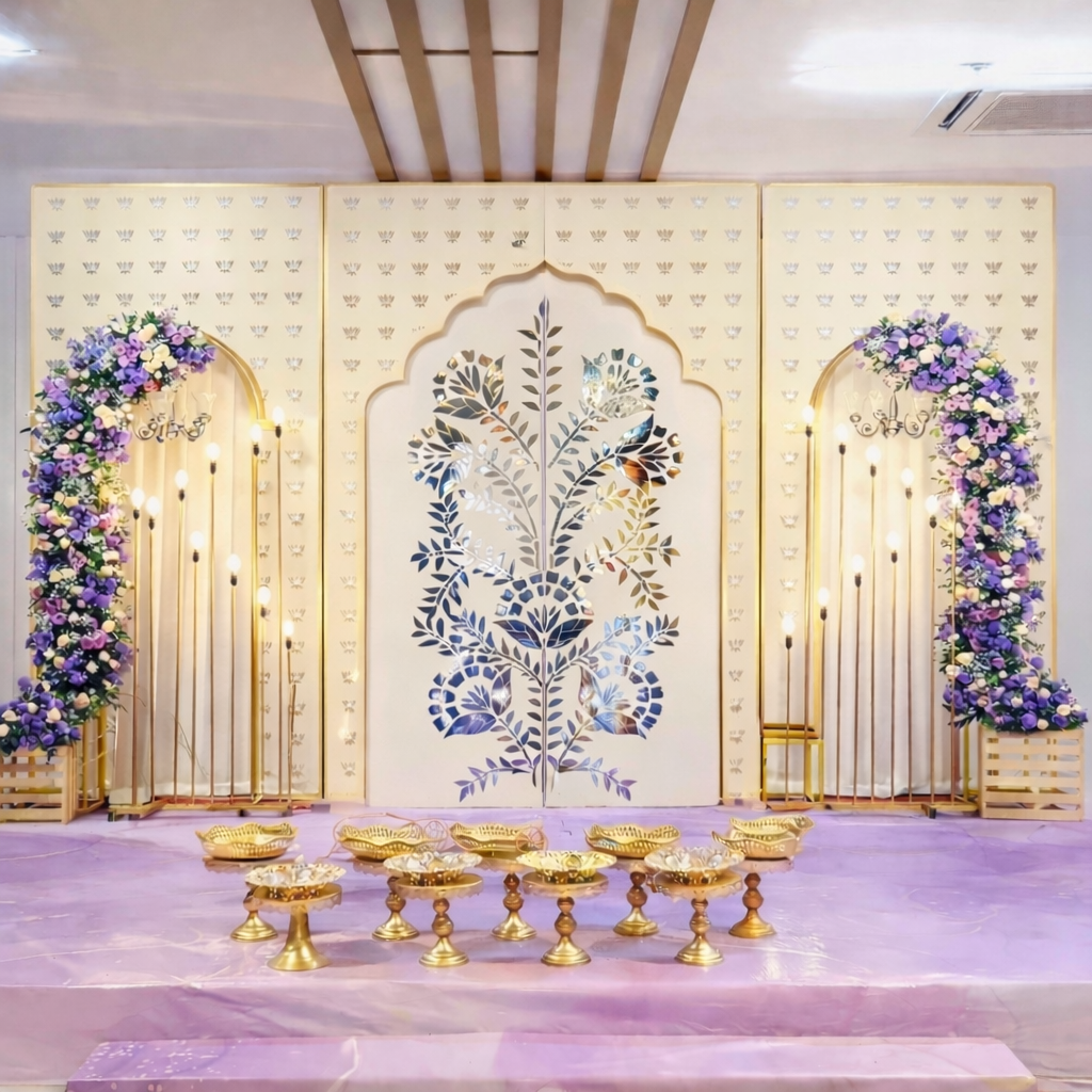 Premium Floral Jharokha Mirror Backdrop (Only Mirror & Stencil) for Wedding  & Event Decor-1449
