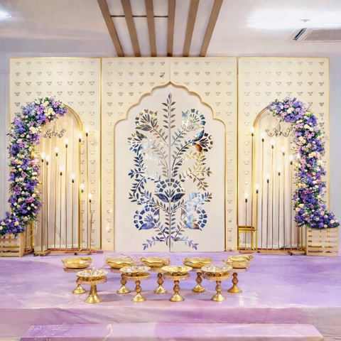 Premium Floral Jharokha Mirror Backdrop (Only Mirror & Stencil) for Wedding  & Event Decor-1449