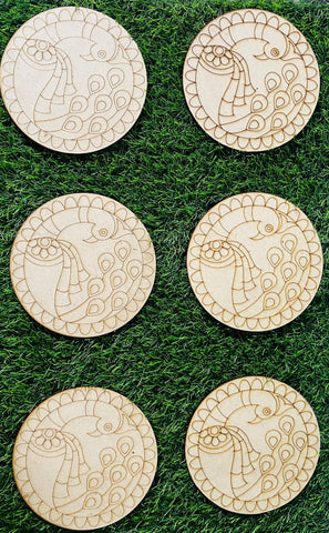 MDF Premarked Round peacock shape-95