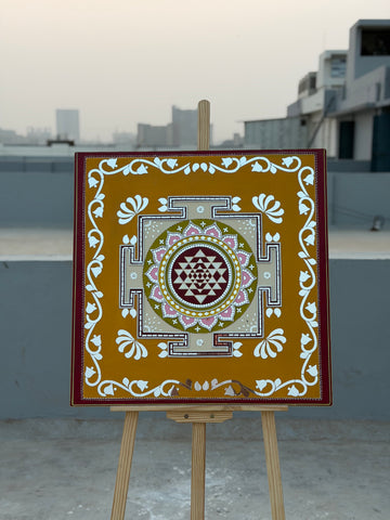 Premarked Shree Yantra Decorative Cutout with Mirror-605