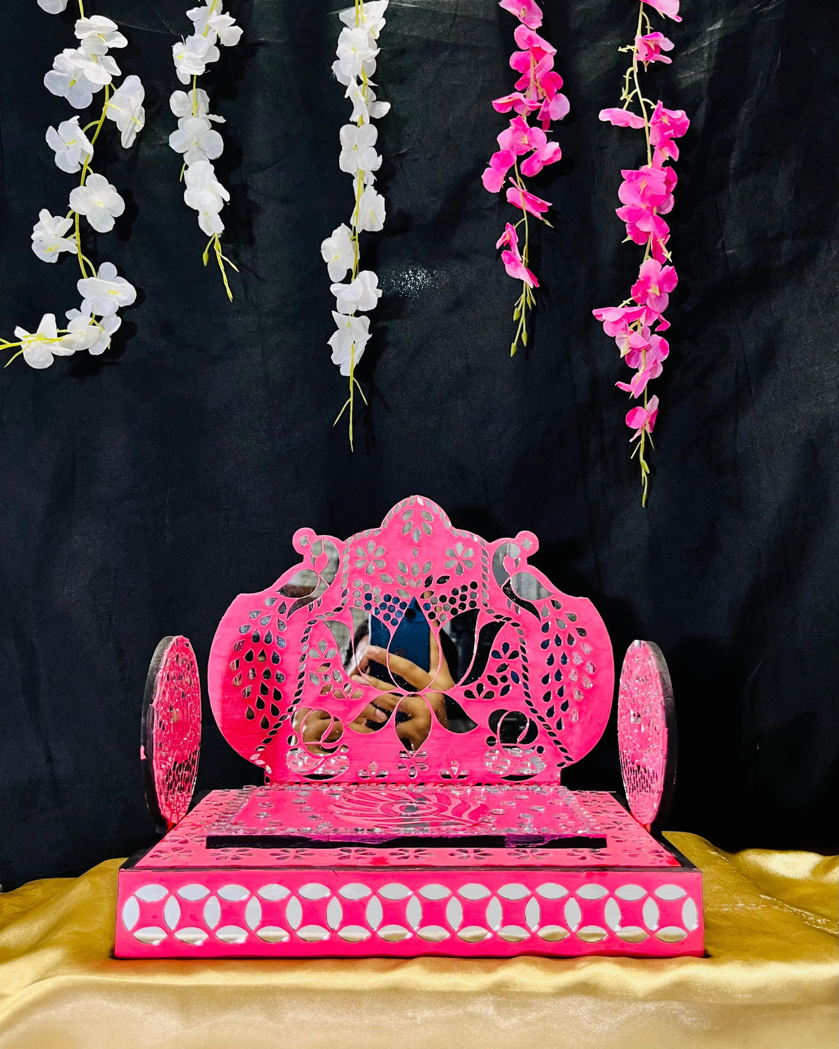 Peacock Lotus Mirror Work Singhasan (Ready Piece) - BAPS-54