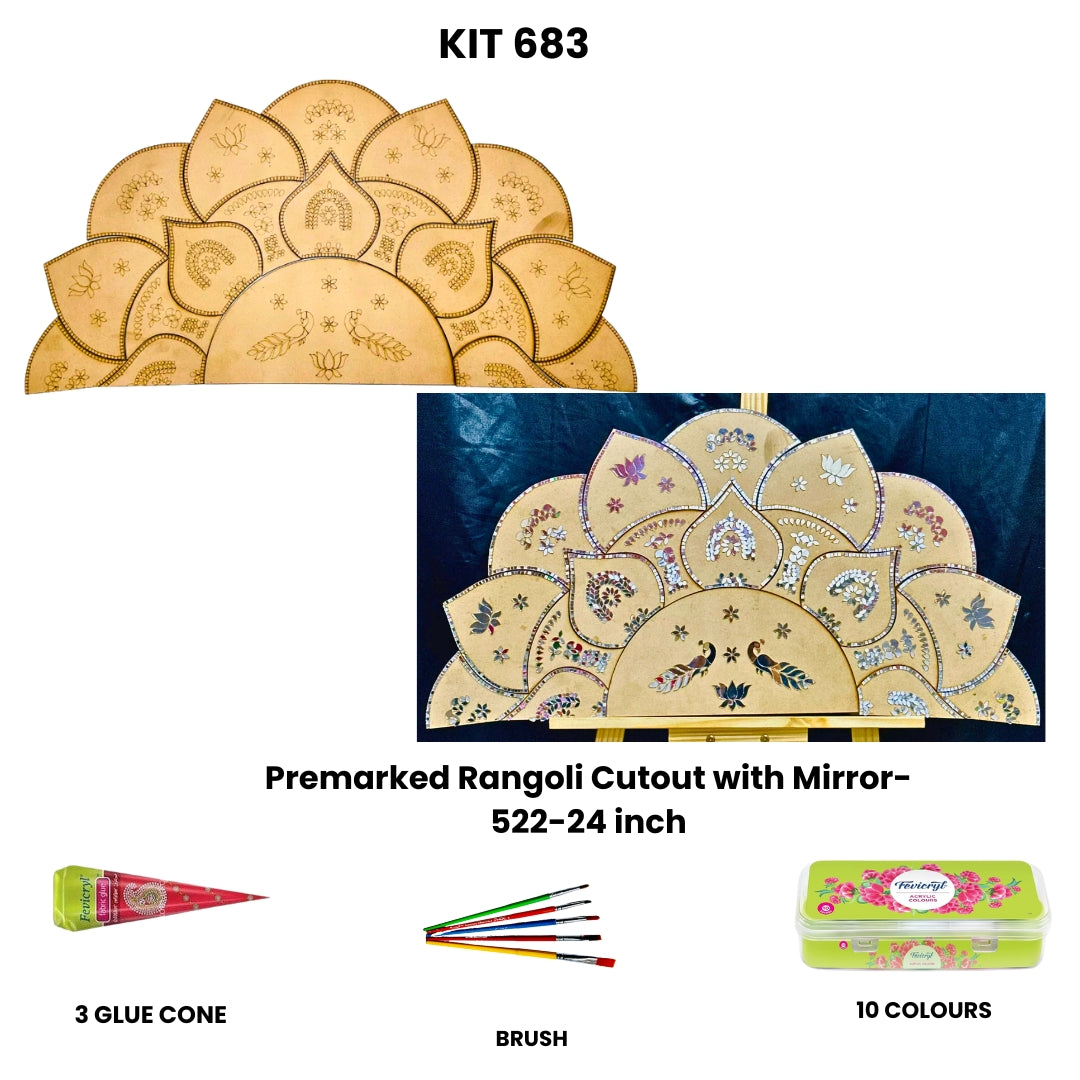 Decorative Premarked Rangoli mdf-522 Diy Kit (with mirrors)-683