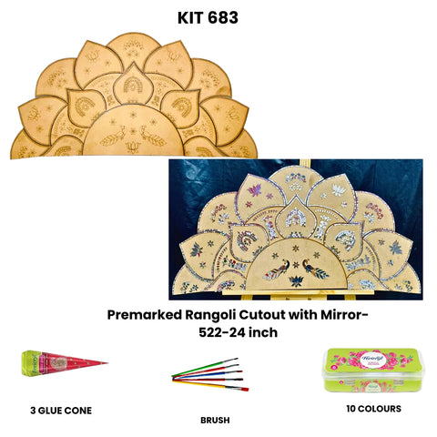 Decorative Premarked Rangoli mdf-522 Diy Kit (with mirrors)-683