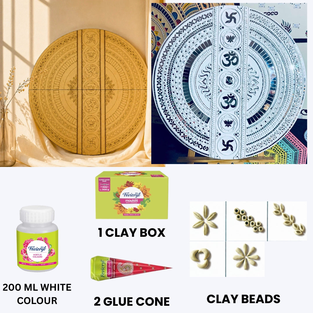 DIY Mandala Lippan Art Kit with Premarked MDF Board(WITH MIRROR -802