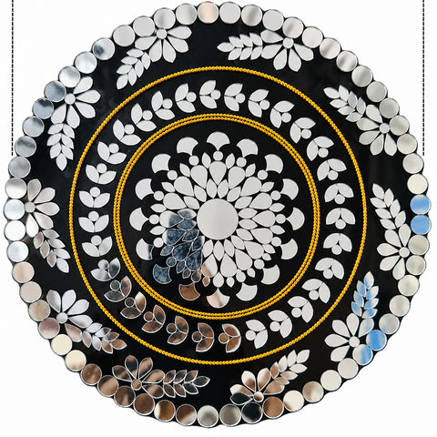 10 Inch Ready Made Round Mirror Rangoli on Transparent Sheet with Gold & Silver Ring Options--ST-86