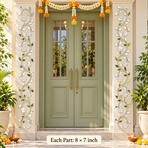 Ready to Use Floral Mirror Lace Patch on Transparent Sheet – Repeatable Border Design with Silver or Golden Border Option
