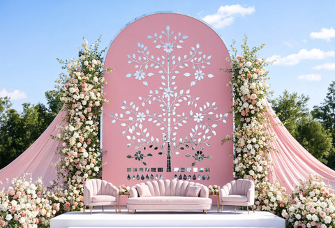 Royal Tree Mirror Backdrop (Only Mirror & Stencil) for Wedding  & Premium Event Decor-1398