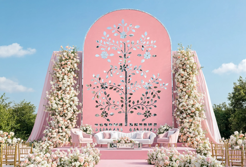 Royal Tree Mirror Backdrop (Only Mirror & Stencil) for Wedding  & Premium Event Decor-1398