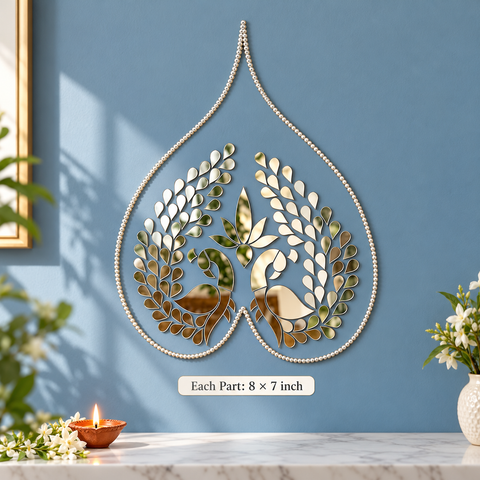 Peacock Mirror Patch for Wall Decor - leaf Shape, 7 x 5.5 Inch st-85