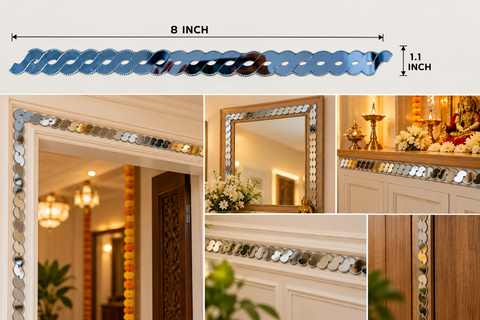Decorative Mirror Lace Border Strip for DIY Art, Wall & Home Decor – Gold, Silver & Without Border Options-ST-50
