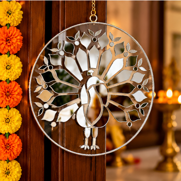 Peacock Mirror Wall Decor – Ready-Made Decorative Mirror Art on Transparent Sheet ST-41