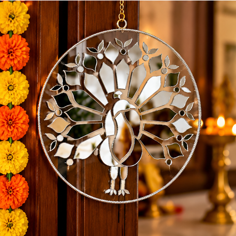 Peacock Mirror Wall Decor – Ready-Made Decorative Mirror Art on Transparent Sheet ST-41