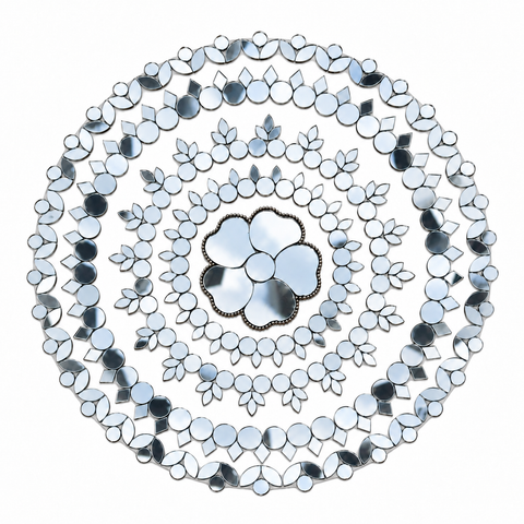 Ready-Made Round Floral Mirror Design on Transparent Sheet for Lippan Art ST-45