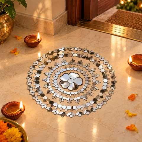 Ready-Made Round Floral Mirror Design on Transparent Sheet for Lippan Art ST-45