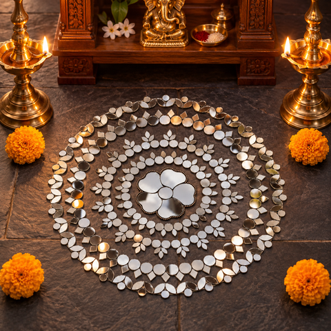 Ready-Made Round Floral Mirror Design on Transparent Sheet for Lippan Art ST-45