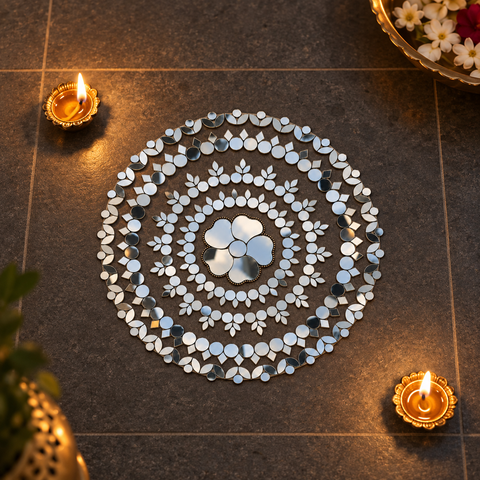 Ready-Made Round Floral Mirror Design on Transparent Sheet for Lippan Art ST-45