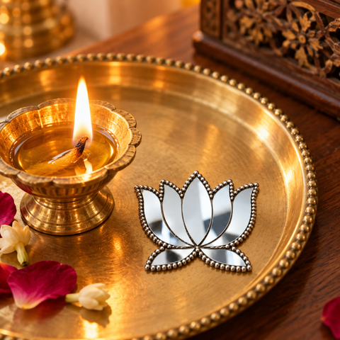 Ready-Made Lotus Shape Mirror Design on Transparent Sheet for Lippan Art ST-49