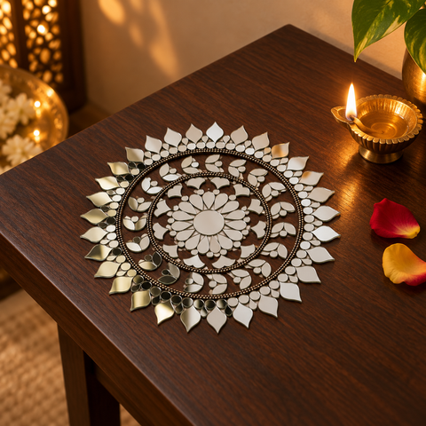 Ready-Made Floral Mandala Mirror Design on Transparent Sheet for Lippan Art ST-51