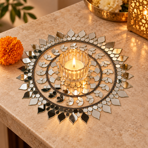 Ready-Made Floral Mandala Mirror Design on Transparent Sheet for Lippan Art ST-51