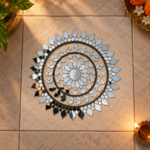 Ready-Made Floral Mandala Mirror Design on Transparent Sheet for Lippan Art ST-51