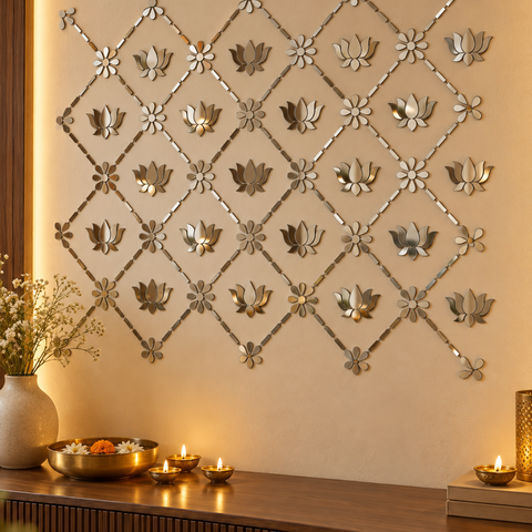 Ready-Made Lotus Mirror Wall Decor on Transparent Sheet for Lippan Art ST-52