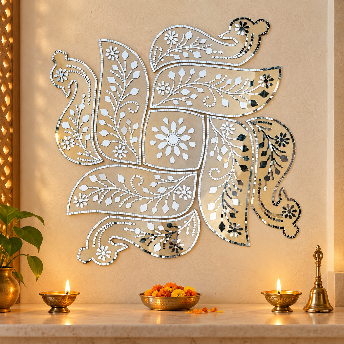 Ready-Made Mirror Floral Paisley Wall Décor Piece ST-62