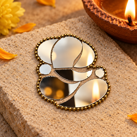 Ready-Made Silver Mirror Ganpati Bappa Wall Décor Piece ST-64