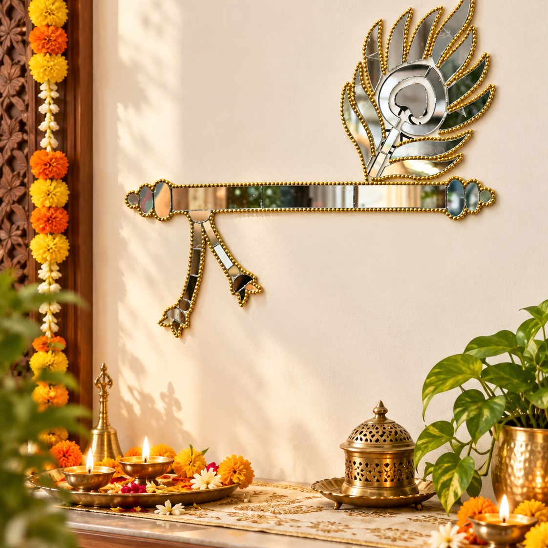 Peacock Feather Flute Mirror Ready Piece for Lippan Art, MDF & Wall Decoration ST-78