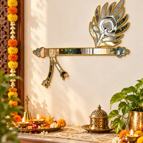 Peacock Feather Flute Mirror Ready Piece for Lippan Art, MDF & Wall Decoration ST-78