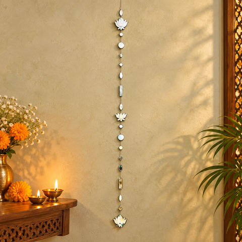 Ready-Made Silver Mirror Lotus Hanging String for Door & Wall Décor 40  INCH- ST-8