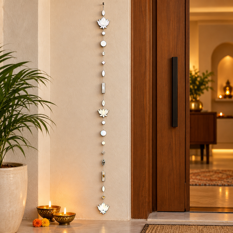 Ready-Made Silver Mirror Lotus Hanging String for Door & Wall Décor 40  INCH- ST-8