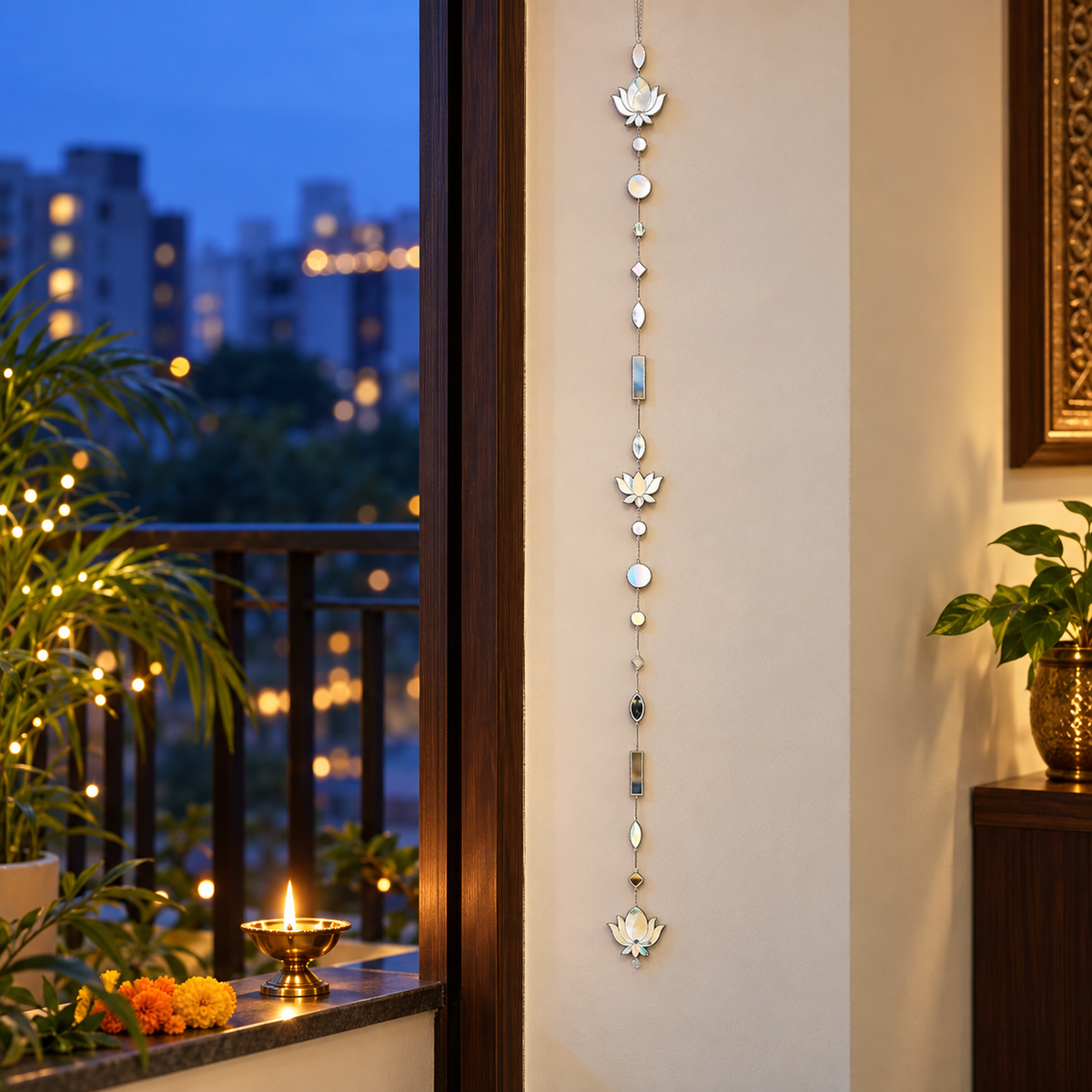 Ready-Made Silver Mirror Lotus Hanging String for Door & Wall Décor 40  INCH- ST-8