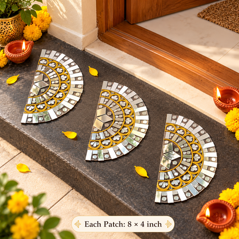 Ready to Use Half Round Mirror Patch 8 x 4 Inch on Transparent Base for Wall, Door & Festive Decoration ST-89